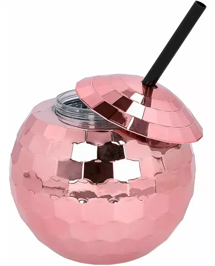 Růžový kelímek disco koule se brčkem 650ml