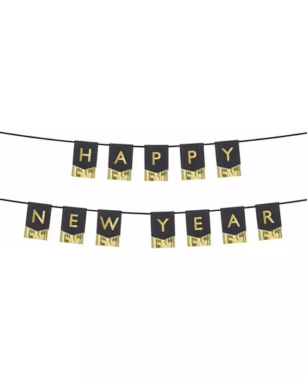 Happy New Year černo-zlatá praporková girlanda 135 cm