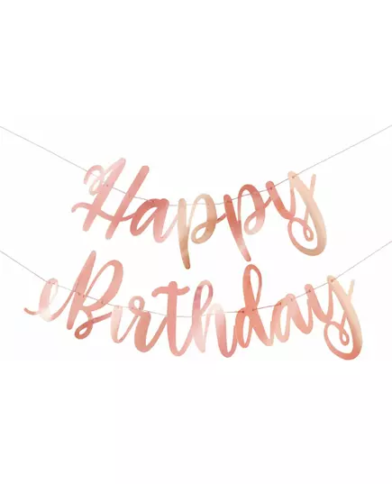 Kartonová girlanda Happy Birthday metalická rose gold 2,13 m