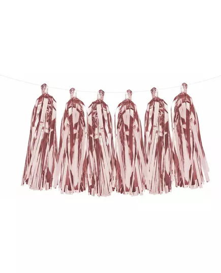 Girlanda se střapci – 12 metalických rose gold bambulí 1,5 m