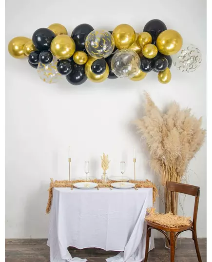 34 Halloween Balloon Arch Kit Black, Gold and Clear with Bats