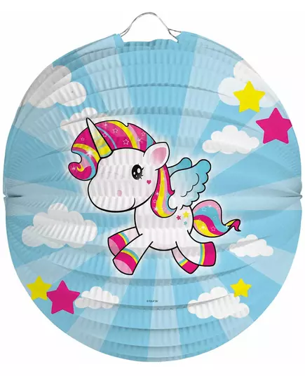 Papírový lampion modrý jednorožec 22 cm