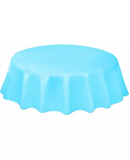 Pastelově modrý kulatý plastový ubrus 214cm