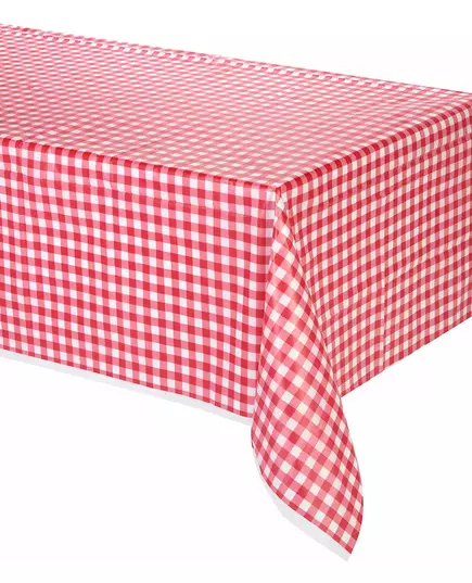 Červený kostkovaný plastový ubrus 137 x 274 cm