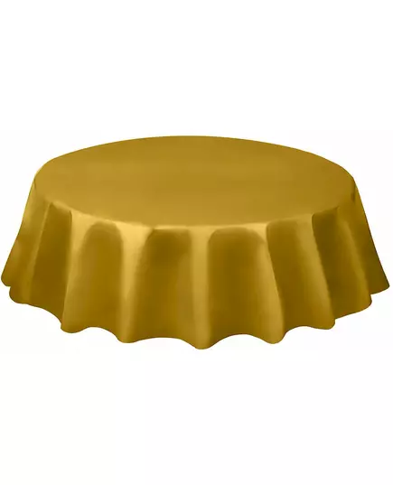 Zlatý kulatý plastový ubrus 213 cm