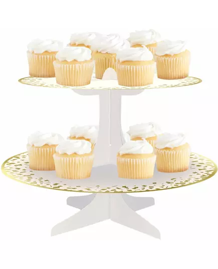 Kartonový stojan na cupcakes bílý a zlatý 31 x 24 cm