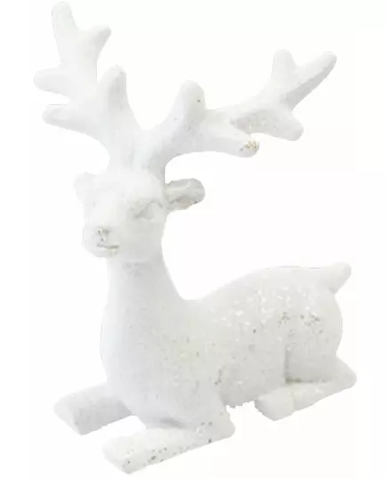 Pryskyřičný sob 6,6 cm bílý glitter