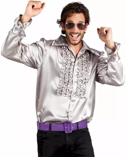 Stříbrná disco košile pro muže, Velikost: Medium (50/52)