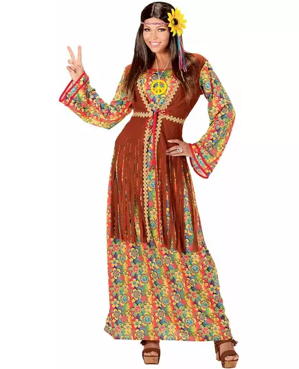 Dámský hippie kostým s třásněmi – dlouhé šaty, Velikost: Medium