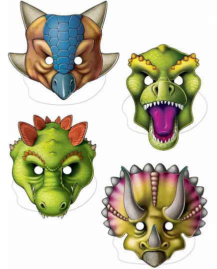 4 kartonové dinosauří masky