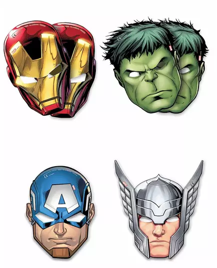 6 kartonových masek Avengers Mighty