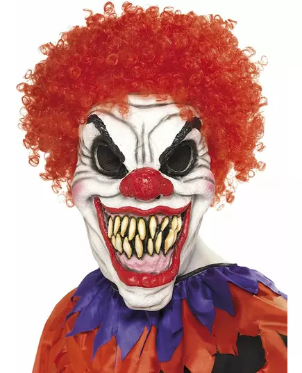 Děsivá klaunská maska pro dospělé na Halloween s červenými vlasy