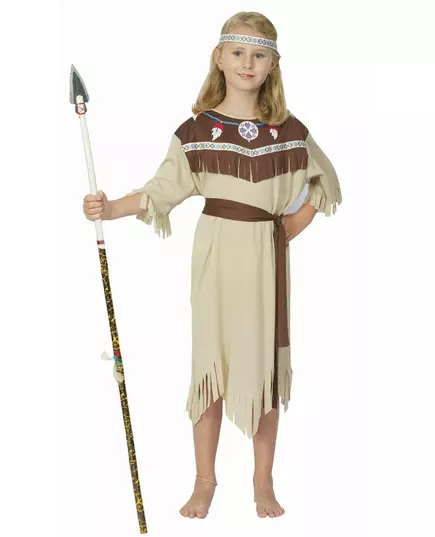 Béžový indiánský kostým s třásněmi pro dívky, Velikost: 13-14 let (140-152 cm)