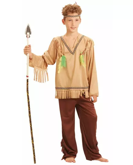Indiánský kostým s třásněmi a výstřihem do V pro chlapce, Velikost: 7-9 let (120-130 cm)