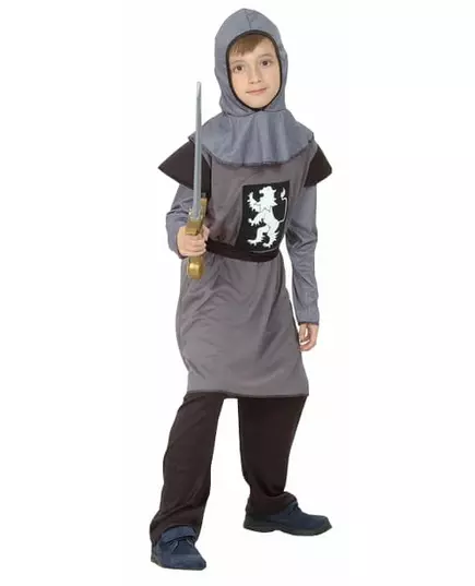 Šedý středověký rytířský kostým pro chlapce, Velikost: 10-12 let (130-140 cm)