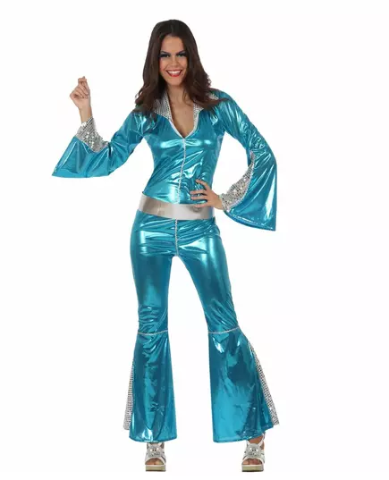 Lesklý modrý disco kostým pro ženy, Velikost: Medium/Large
