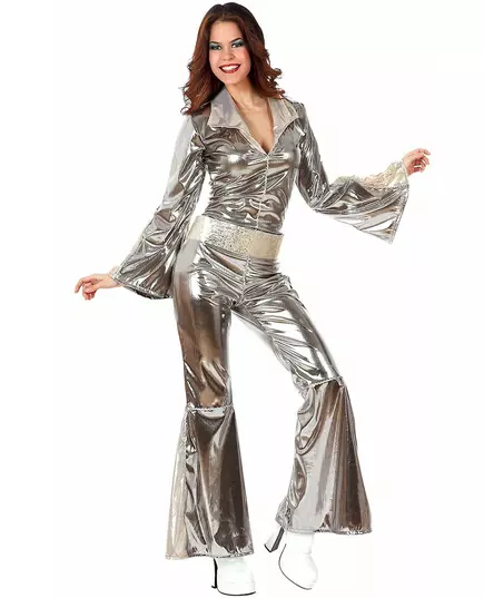 Stříbrný disco kostým pro ženy, Velikost: Medium/Large
