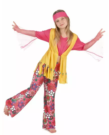 Vícebarevný hippie kostým pro dívky, Velikost: 10-12 let (130-140 cm)