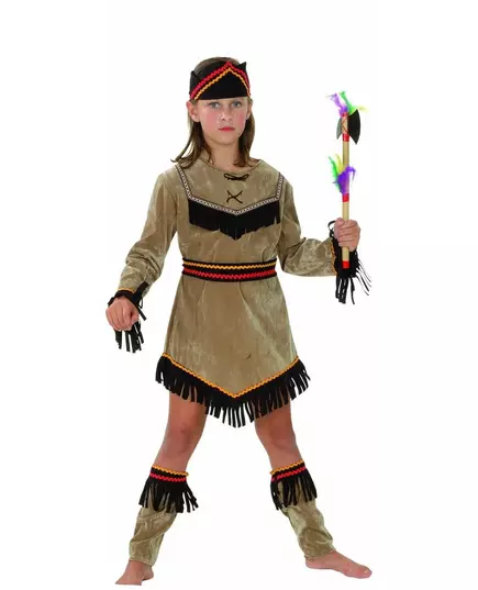 Hnědo-černý indiánský kostým pro dívky, Velikost: 10-12 let (130-140 cm)