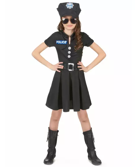 Kostým policistky v černých šatech pro dívky, Velikost: 10-12 let (130-140 cm)