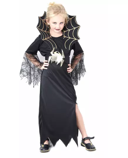 Zlatý pavoučí čarodějnický kostým pro dívky Halloween, Velikost: 7-9 let (120-130 cm)