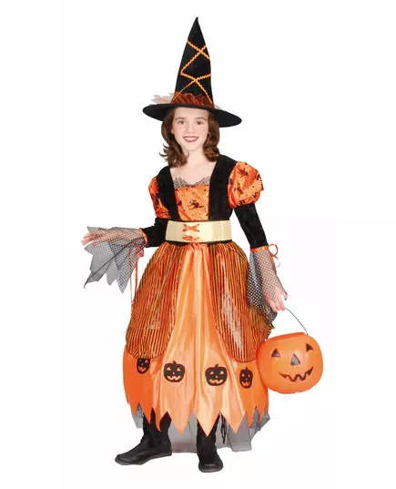 Oranžový čarodějnický kostým pro dívky Halloween, Velikost: 4-6 let (110-120 cm)