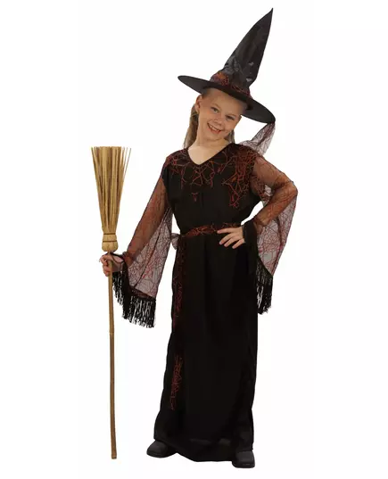 Černý čarodějnický kostým pro dívky Halloween, Velikost: 10-12 let (130-140 cm)
