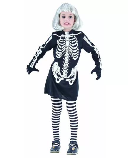 Kostým kostlivce pro dívky Halloween, Velikost: 7-9 let (120-130 cm)