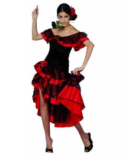 Červeno-černý kostým flamenco tanečnice pro ženy, Velikost: Medium/Large