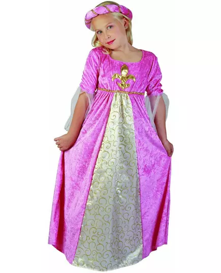 Růžovo-zlatý středověký princeznovský kostým pro dívky, Velikost: 10-12 let (130-140 cm)