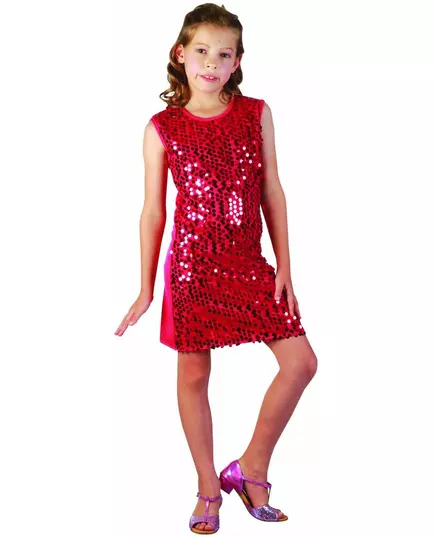 Červený flitrovaný disco kostým pro dívky, Velikost: 10-12 let (130-140 cm)