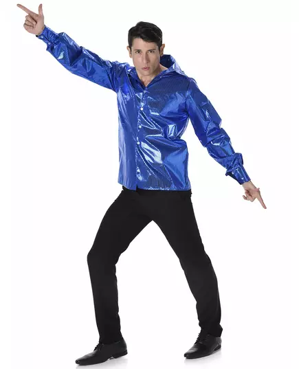 Modrá flitrovaná disco košile pro muže, Velikost: Small