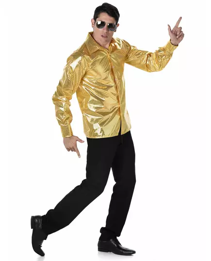Zlatá flitrovaná disco košile pro muže, Velikost: Large