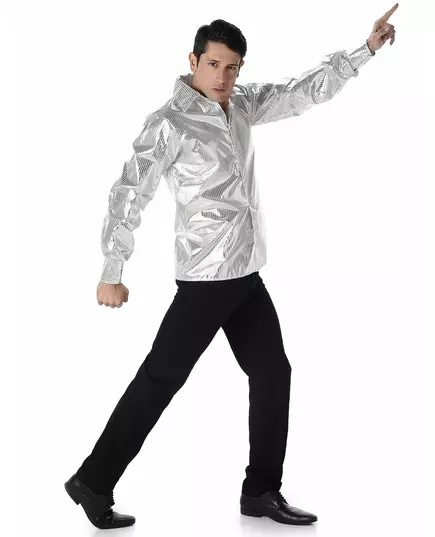 Stříbrná lesklá disco košile pro muže, Velikost: X-Large