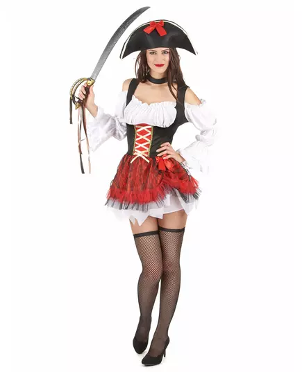 Sexy bílo-červený pirátský kostým pro ženy, Velikost: Medium/Large