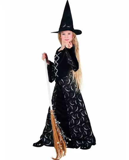 Kostým čarodějnice půlměsíc pro dívky Halloween, Velikost: 10-12 let (140-152 cm)