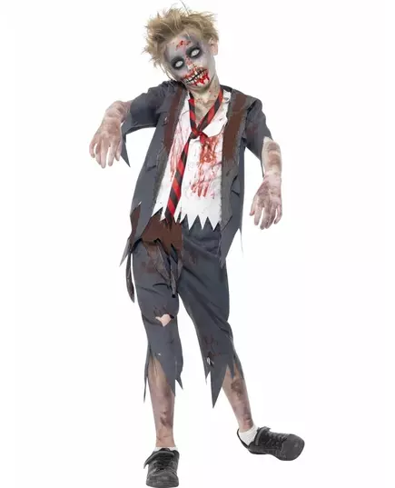 Zombie kostým školáka pro chlapce Halloween, Velikost: 10-12 let (145/158 cm)