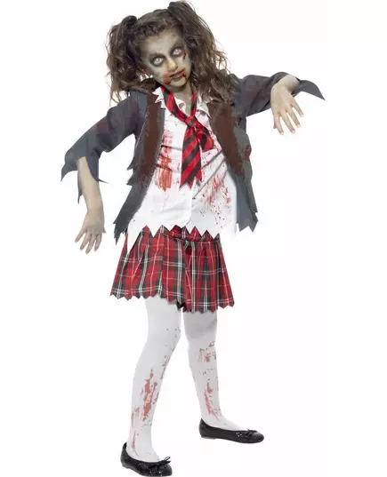 Zombie kostým školačky pro dívky Halloween, Velikost: 10-12 let (145/158 cm)
