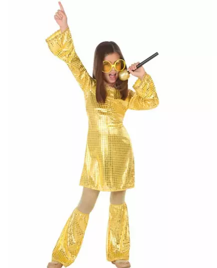 Zlatý disco kostým pro dívky, Velikost: 10-12 let (145-160 cm)