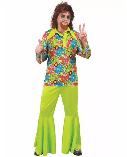 Zelený hippie kostým s barevnými symboly pro muže, Velikost: X-Large (54-56)