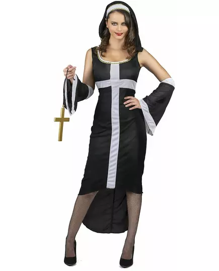 Sexy jeptišský kostým s bílým křížem pro ženy, Velikost: Medium