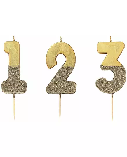 Zlatá třpytivá číselná svíčka na špejli 13,8 cm, Velikost: 9