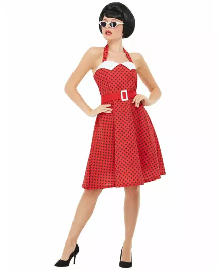 Dámský červený rockabilly kostým 50. let, Velikost: Medium