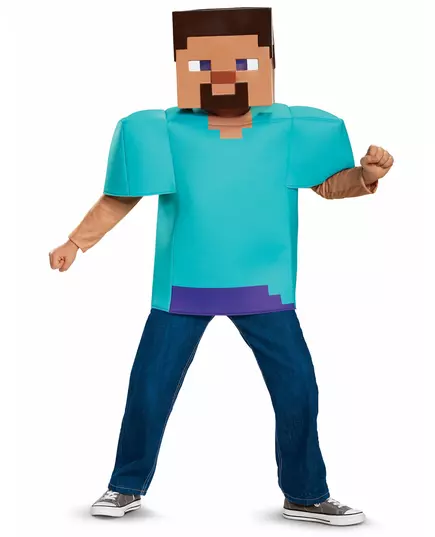 Klasický kostým Minecraft Steve pro děti, Velikost: 7-8 let (124 - 136 cm)