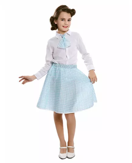 Světle modrá sukně pin-up dívky s kravatou, Velikost: 7-9 let (122-138 cm)