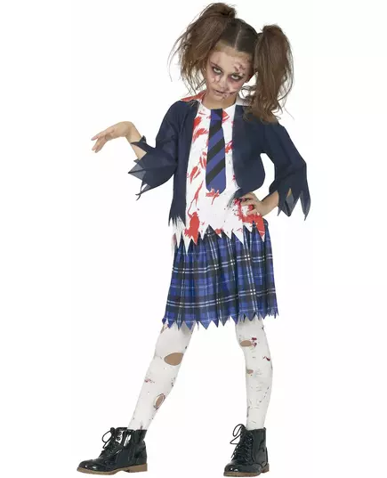 Modrý zombie školačka kostým pro dívky, Velikost: 9 let (125-135 cm)