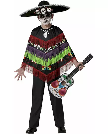 Dětský kostým Day of the Dead – kosterní pončo, Velikost: 5-6 let (115/130 cm)