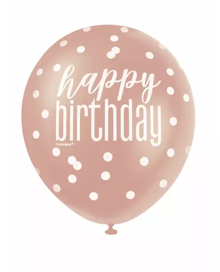6 latexových balónků Happy Birthday s bílými a růžovými puntíky 30 cm, image 2