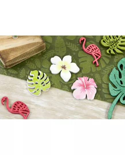 9 dřevěných konfet tropické květy a listy 3,8 cm, image 2