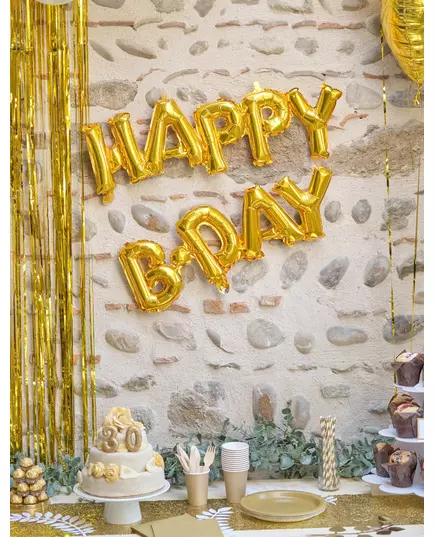 Fóliový balónek nápis Happy Birthday zlatý, image 2